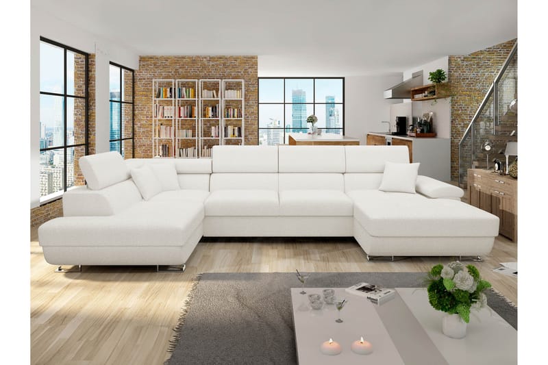 Reginia Sofa med Divan og Sjeselong 4-seter - Hvit - Møbler - Sofaer - Sofaer med sjeselong - 4 seters sofa med divan