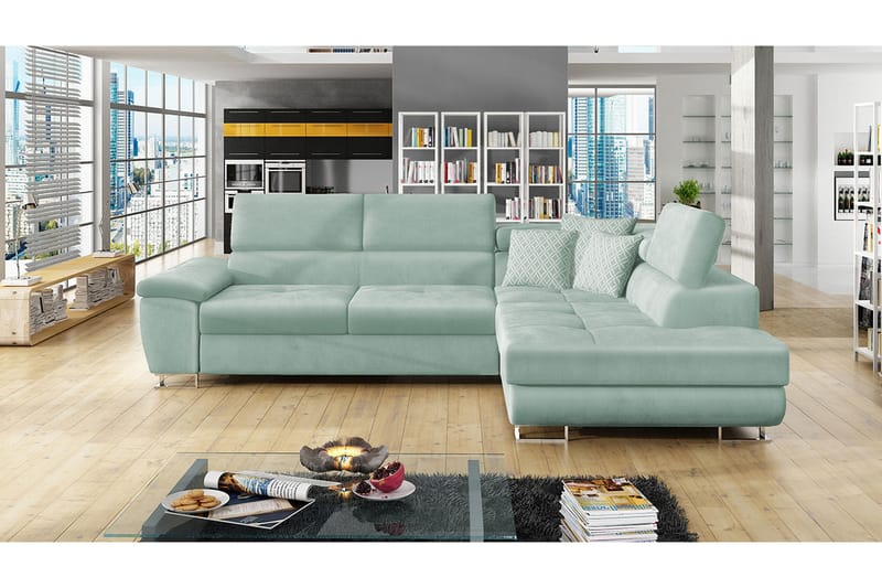 Reginia Sofa med Sjeselong 3-seter - Grønn/Hvit - Møbler - Sofaer - Sofaer med sjeselong - 3 seters sofa med divan