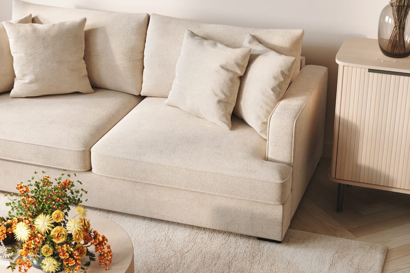 Rossi Dybde 3-seter L Fløyelssofa med Sjeselong Høyre - Lys Beige - Møbler - Sofaer - Sofaer med sjeselong - 4 seters sofa med divan