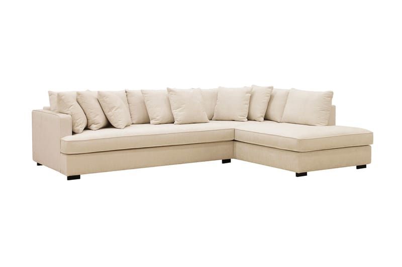 Rossita 4-seters Hjørnesofa hel pute i Fløyel Høyre - Beige - Møbler - Sofaer - Sofaer med sjeselong - 4 seters sofa med divan