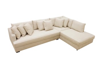 Rossita 4-seters Hjørnesofa hel pute i Fløyel Høyre - Beige - Møbler - Sofaer - Sofaer med sjeselong - 4 seters sofa med divan