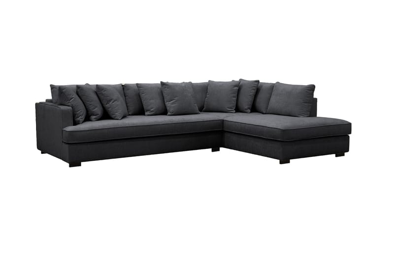 Rossita 4-seters Hjørnesofa hel pute i Fløyel Høyre - Svart - Møbler - Sofaer - Sofaer med sjeselong - 4 seters sofa med divan