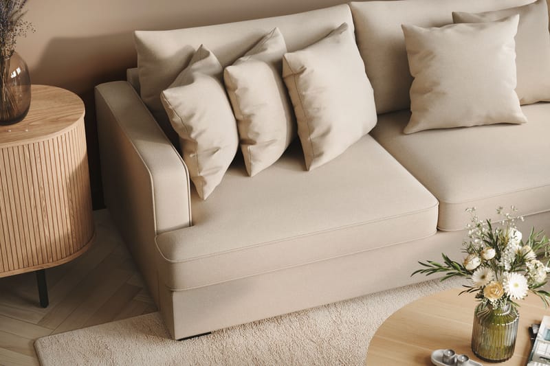 Rossita Dybde 3-seter Bouclé L Sofa med Sjeselong Høyre - Lys Beige - Møbler - Sofaer - Sofaer med sjeselong - 4 seters sofa med divan