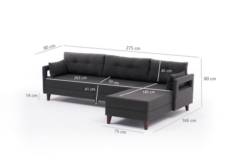 Sofa m. Divan Burkina 4-seters - Antrasitt - Møbler - Sofaer - Sofaer med sjeselong - 4 seters sofa med divan