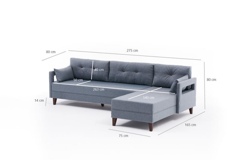 Sofa m. Divan Burkina 4-seters - Blå - Møbler - Sofaer - Sofaer med sjeselong - 4 seters sofa med divan