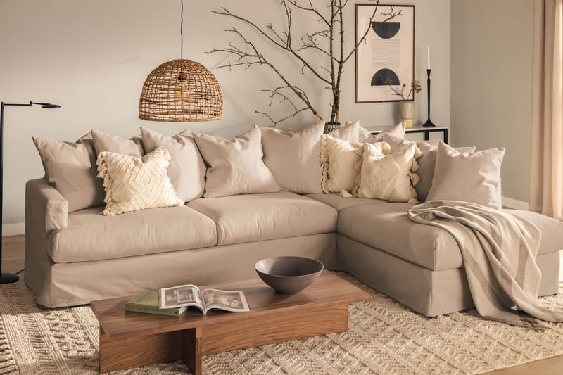 Sofa med Sjeselong Menard Høyre - Beige - Møbler - Sofaer - Sofaer med sjeselong - 4 seters sofa med divan