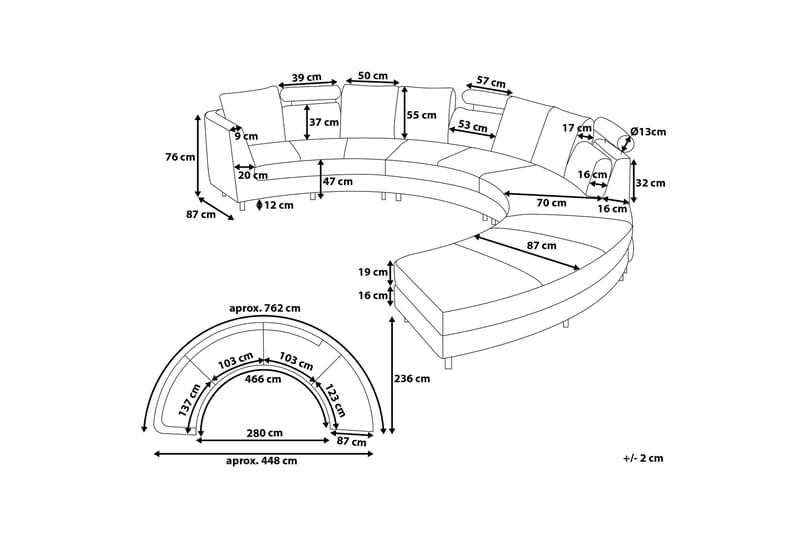 Sovesofa Rotunde 448 cm - Grå - Møbler - Sofaer - Sofaer med sjeselong