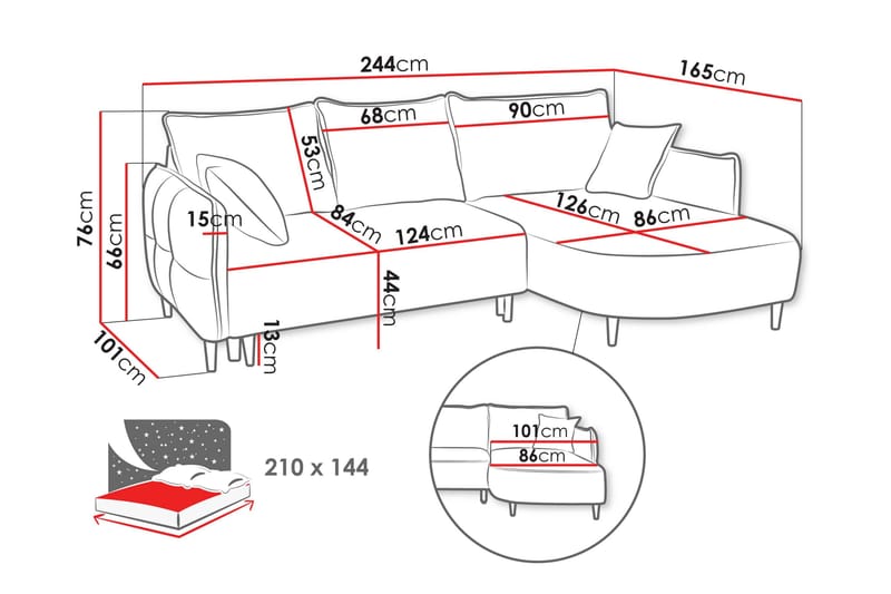 Sycylia Sofa med Divan 3-seter - Grå - Møbler - Sofaer - Sofaer med sjeselong - 3 seters sofa med divan