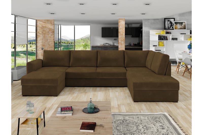 Taberk Sofa med Sjeselong og Divan 4-seter - Brun - Møbler - Sofaer - Sofaer med sjeselong - 4 seters sofa med divan