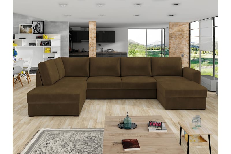 Taberk Sofa med Sjeselong og Divan 4-seter - Brun - Møbler - Sofaer - Sofaer med sjeselong - 4 seters sofa med divan