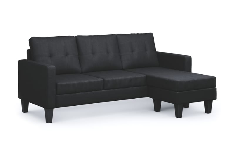 Vislanda 3-seters Sofa med Sjeselong - Svart - Møbler - Sofaer - Sofaer med sjeselong - 3 seters sofa med divan