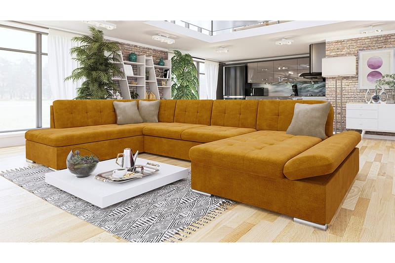 Zumar Sofa med Sjeselong og Divan 4-seter - Gul/Beige - Møbler - Sofaer - Sofaer med sjeselong - 4 seters sofa med divan