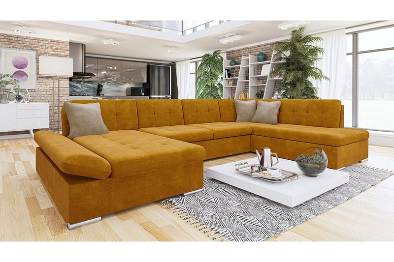 Zumar Sofa med Sjeselong og Divan 4-seter - Gul/Beige - Møbler - Sofaer - Sofaer med sjeselong - 4 seters sofa med divan