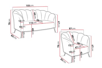 3-seters Sofagruppe Naspur - Fløyel/Hvit - Møbler - Sofaer - Sofagrupper