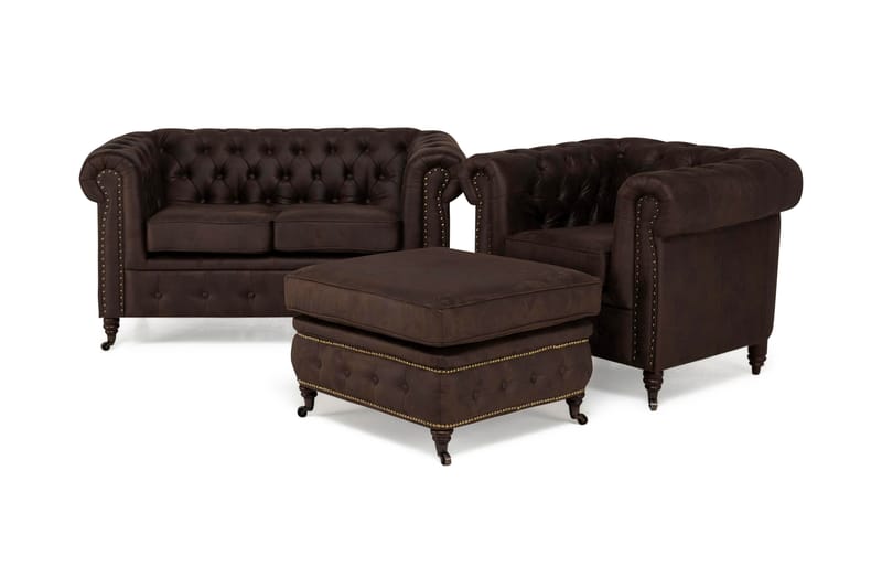 Sofagruppe Chester Deluxe 2-seter+Lenestol+Fotskammel - Mørkbrun - Møbler - Sofaer - Sofagrupper - Howard sofagruppe