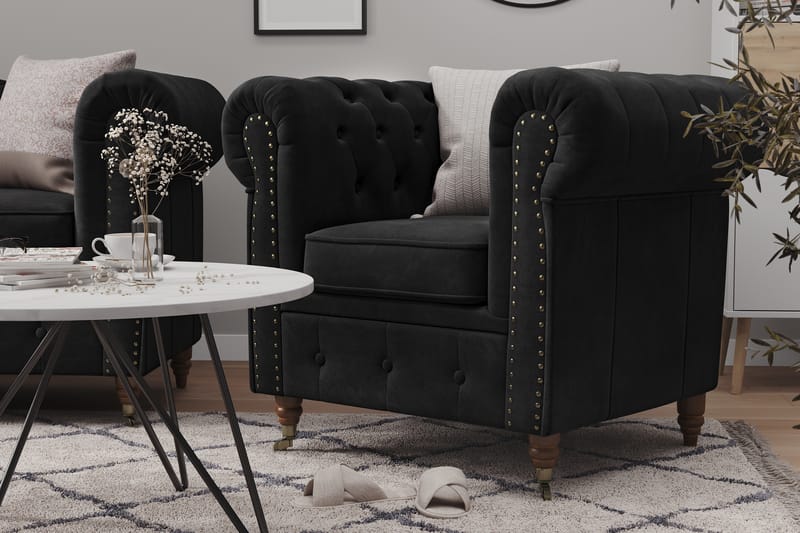 Sofagruppe Chester Deluxe 3-seter+2-seter Fløyel - Svart - Møbler - Sofaer - Sofagrupper - Howard sofagruppe