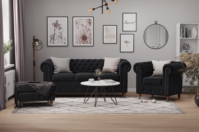 Sofagruppe Chester Deluxe 3-seter+2-seter Fløyel - Svart - Møbler - Sofaer - Sofagrupper - Howard sofagruppe