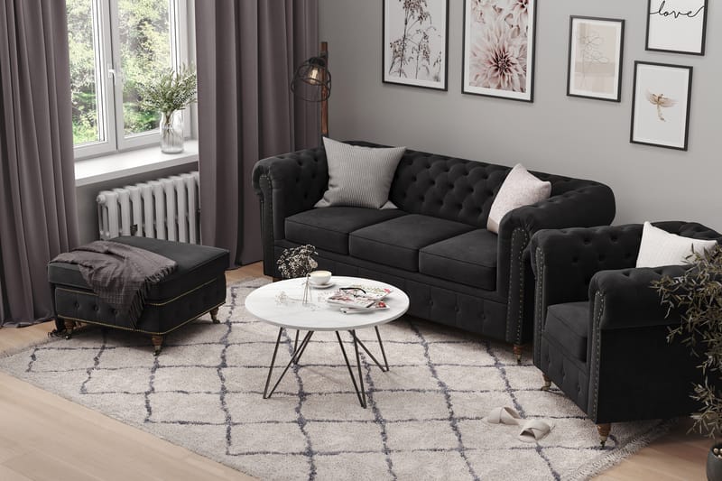 Sofagruppe Chester Deluxe 3-seter+2-seter Fløyel - Svart - Møbler - Sofaer - Sofagrupper - Howard sofagruppe