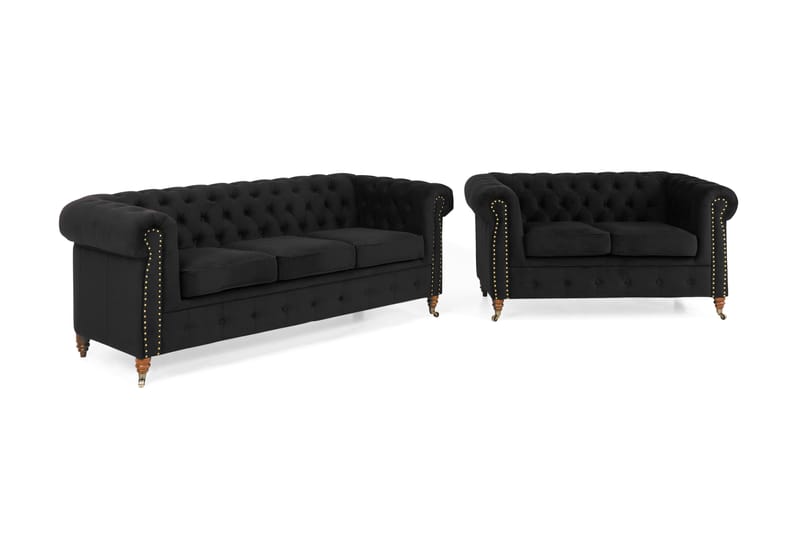 Sofagruppe Chester Deluxe 3-seter+2-seter Fløyel - Svart - Møbler - Sofaer - Sofagrupper - Howard sofagruppe