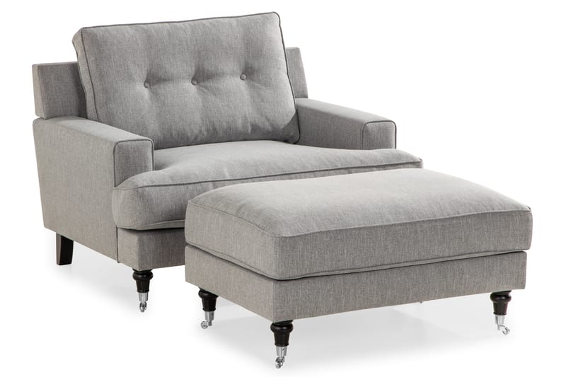 Sofagruppe Covington 2-seter + 3-seter + Lenestol + Fotskamm - Lysegrå - Møbler - Sofaer - Sofagrupper - Howard sofagruppe