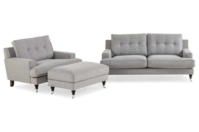 Sofagruppe Covington 2-seters + Lenestol + Fotskammel - Lysegrå - Møbler - Sofaer - Sofagrupper - Howard sofagruppe