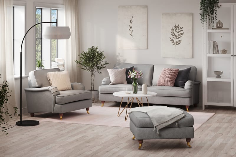 Sofagruppe Howard Oxford 3-seter+Lenestol+Fotskammel - Lysgrå - Møbler - Sofaer - Sofagrupper - Howard sofagruppe