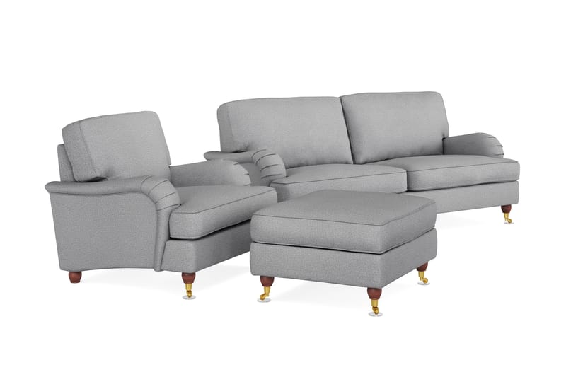 Sofagruppe Howard Oxford 3-seter+Lenestol+Fotskammel - Lysgrå - Møbler - Sofaer - Sofagrupper - Howard sofagruppe