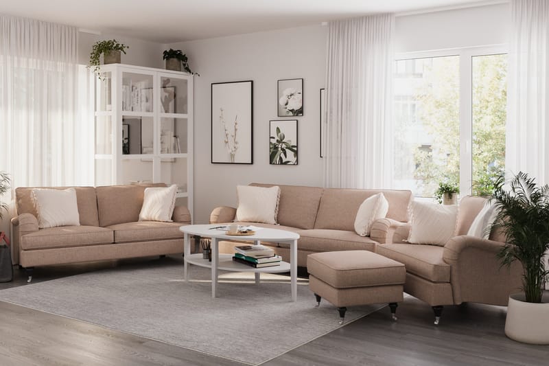 Sofagruppe Oxford Classic 3,5+3-seter+Lenestol+Fotskammel - Mørk beige - Møbler - Sofaer - Sofagrupper - Howard sofagruppe