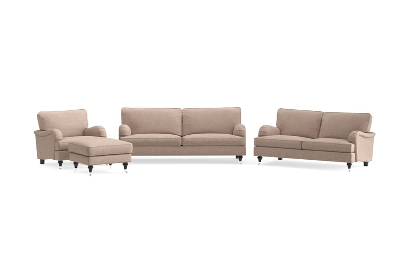 Sofagruppe Oxford Classic 3,5+3-seter+Lenestol+Fotskammel - Mørk beige - Møbler - Sofaer - Sofagrupper - Howard sofagruppe