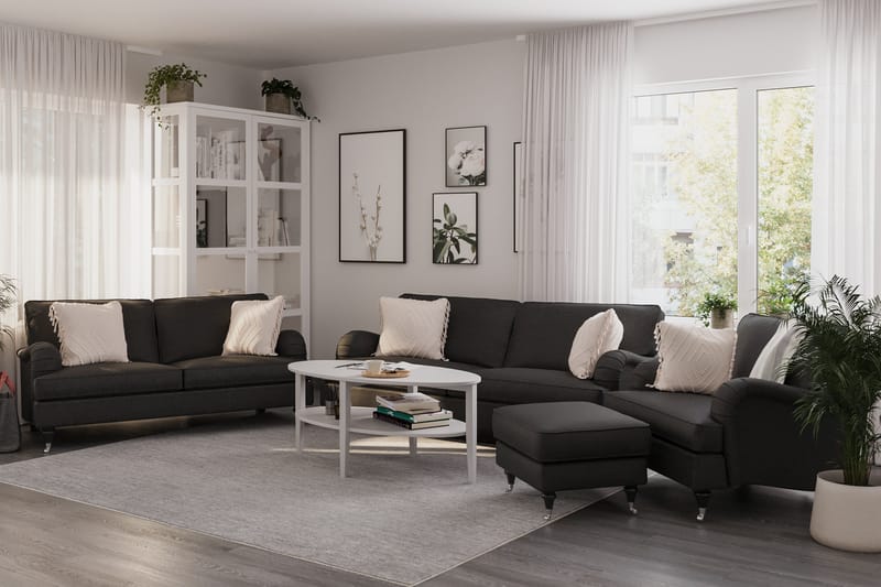 Sofagruppe Oxford Classic 3,5+3-seter+Lenestol+Fotskammel - Mørk grå - Møbler - Sofaer - Sofagrupper - Howard sofagruppe