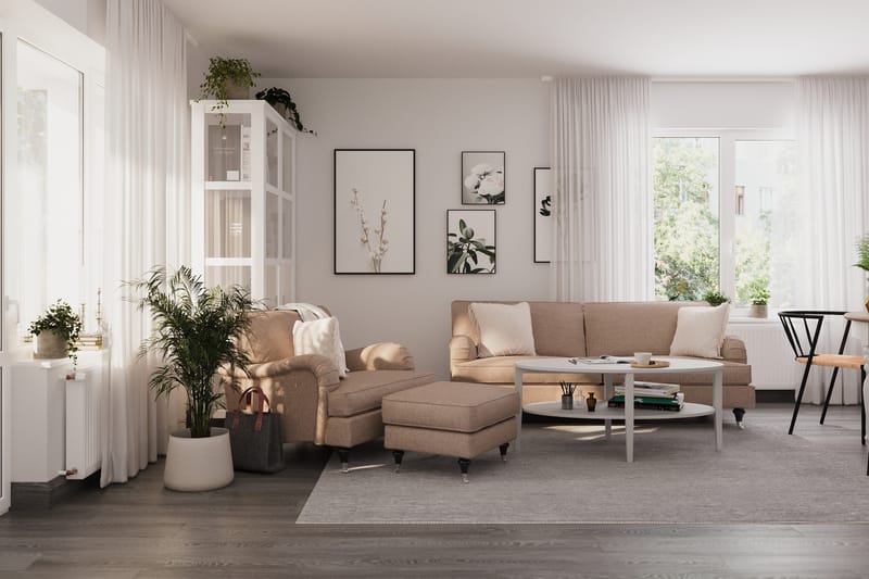 Sofagruppe Oxford Classic 3,5-seter+Lenestol+Fotskammel - Mørk beige - Møbler - Sofaer - Sofagrupper - Howard sofagruppe