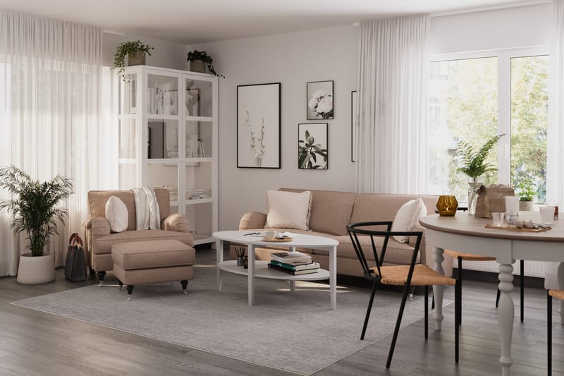 Sofagruppe Oxford Classic 3,5-seter+Lenestol+Fotskammel - Mørk beige - Møbler - Sofaer - Sofagrupper - Howard sofagruppe