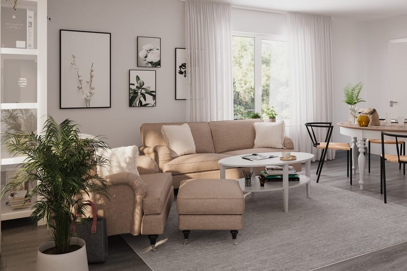 Sofagruppe Oxford Classic 3,5-seter+Lenestol+Fotskammel - Mørk beige - Møbler - Sofaer - Sofagrupper - Howard sofagruppe