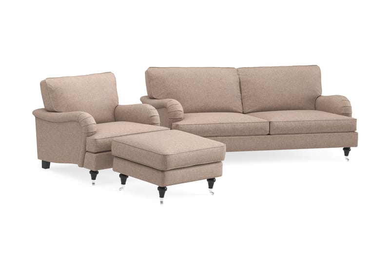 Sofagruppe Oxford Classic 3,5-seter+Lenestol+Fotskammel - Mørk beige - Møbler - Sofaer - Sofagrupper - Howard sofagruppe