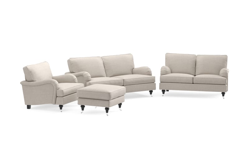 Sofagruppe Oxford Classic 3+2-seter+Lenestol+Fotskammel - Beige - Møbler - Sofaer - Sofagrupper - Howard sofagruppe