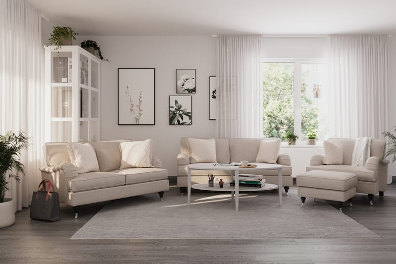 Sofagruppe Oxford Classic 3+2-seter+Lenestol+Fotskammel - Beige - Møbler - Sofaer - Sofagrupper - Howard sofagruppe