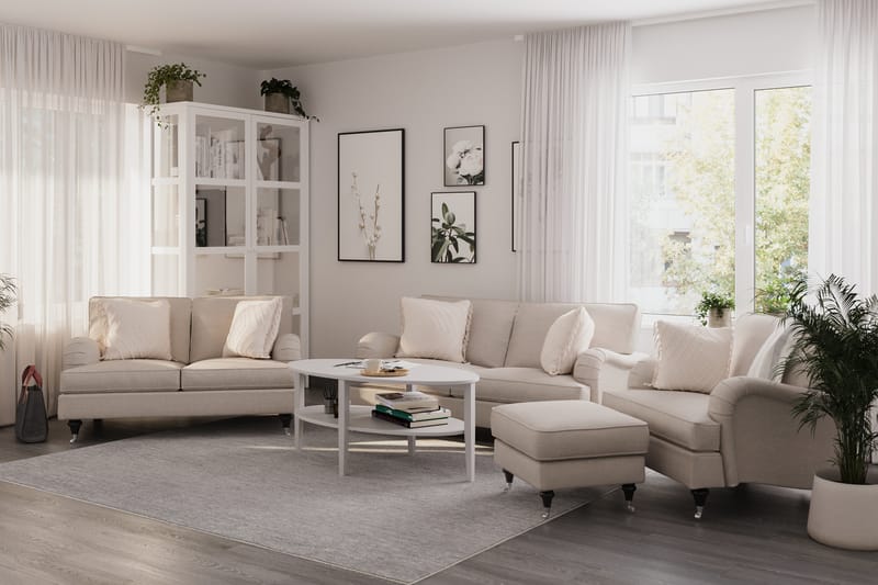 Sofagruppe Oxford Classic 3+2-seter+Lenestol+Fotskammel - Beige - Møbler - Sofaer - Sofagrupper - Howard sofagruppe