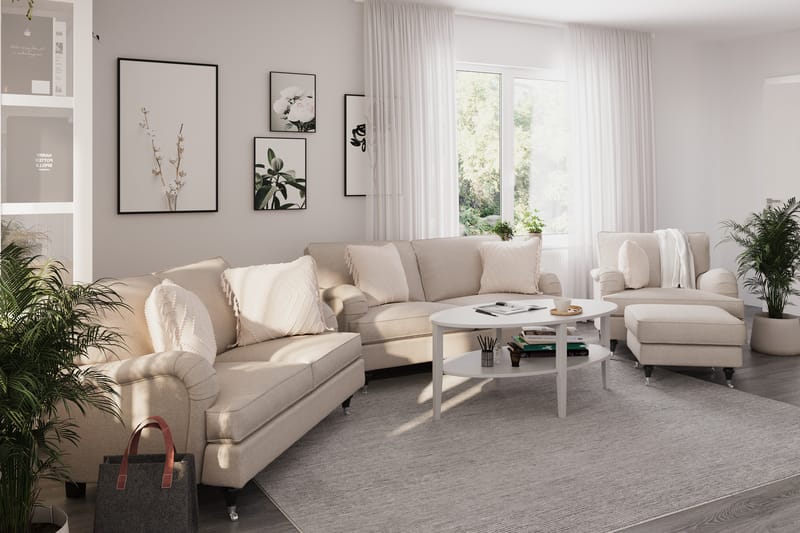 Sofagruppe Oxford Classic 3+2-seter+Lenestol+Fotskammel - Beige - Møbler - Sofaer - Sofagrupper - Howard sofagruppe