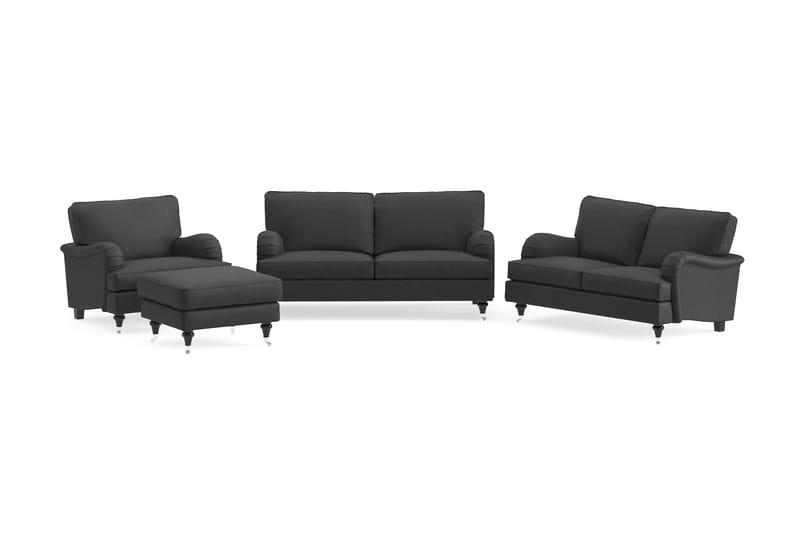 Sofagruppe Oxford Classic 3+2-seter+Lenestol+Fotskammel - Mørk grå - Møbler - Sofaer - Sofagrupper - Howard sofagruppe