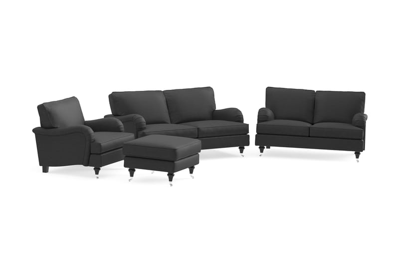 Sofagruppe Oxford Classic 3+2-seter+Lenestol+Fotskammel - Mørk grå - Møbler - Sofaer - Sofagrupper - Howard sofagruppe