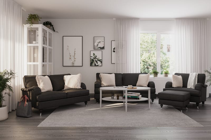 Sofagruppe Oxford Classic 3+2-seter+Lenestol+Fotskammel - Mørk grå - Møbler - Sofaer - Sofagrupper - Howard sofagruppe