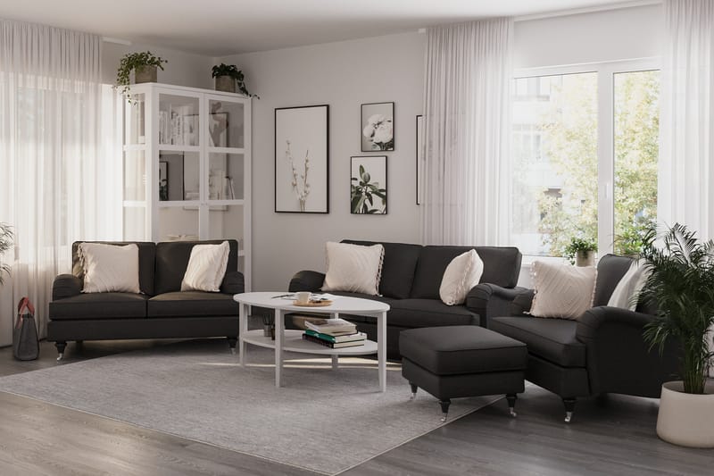 Sofagruppe Oxford Classic 3+2-seter+Lenestol+Fotskammel - Mørk grå - Møbler - Sofaer - Sofagrupper - Howard sofagruppe