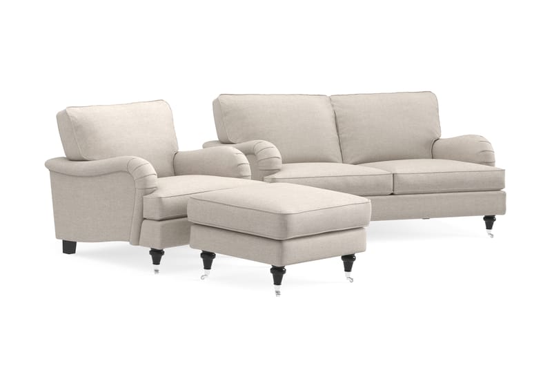 Sofagruppe Oxford Classic 3-seter+Lenestol+Fotskammel - Beige - Møbler - Sofaer - Sofagrupper - Howard sofagruppe