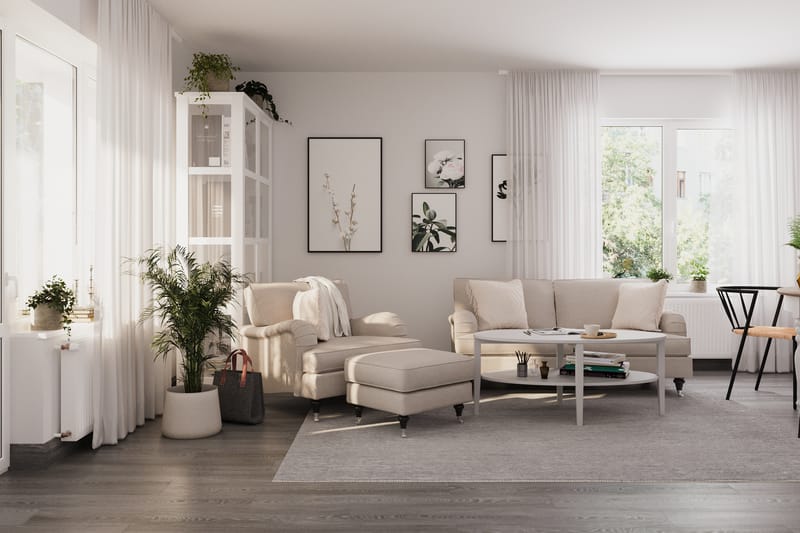 Sofagruppe Oxford Classic 3-seter+Lenestol+Fotskammel - Beige - Møbler - Sofaer - Sofagrupper - Howard sofagruppe