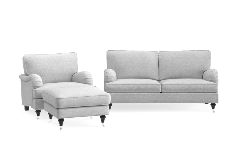 Sofagruppe Oxford Classic 3-seter+Lenestol+Fotskammel - Grå - Møbler - Sofaer - Sofagrupper - Howard sofagruppe