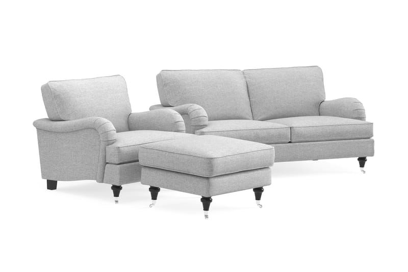 Sofagruppe Oxford Classic 3-seter+Lenestol+Fotskammel - Grå - Møbler - Sofaer - Sofagrupper - Howard sofagruppe