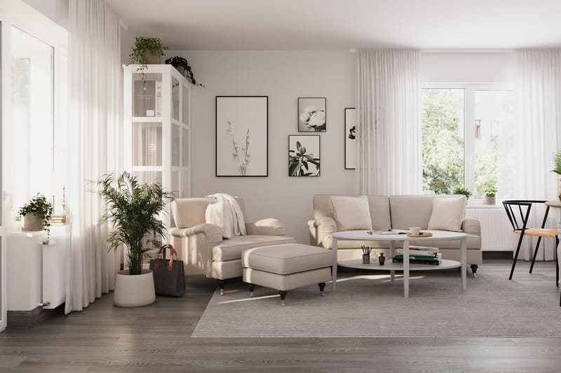 Sofagruppe Oxford Classic Buet 2-seter+Lenestol+Fotskammel - Beige - Møbler - Sofaer - Sofagrupper - Howard sofagruppe