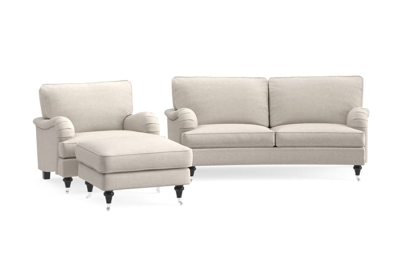 Sofagruppe Oxford Classic Buet 2-seter+Lenestol+Fotskammel - Beige - Møbler - Sofaer - Sofagrupper - Howard sofagruppe