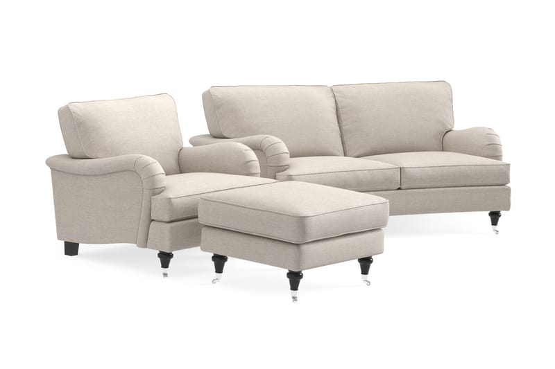 Sofagruppe Oxford Classic Buet 2-seter+Lenestol+Fotskammel - Beige - Møbler - Sofaer - Sofagrupper - Howard sofagruppe