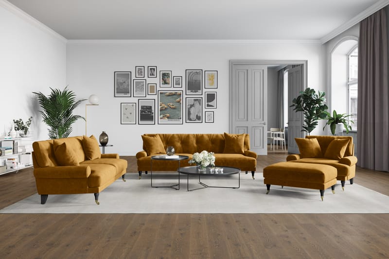 Sofagruppe Webber 3+1 Fløyel - Amber|Krom - Møbler - Sofaer - Sofagrupper - Howard sofagruppe